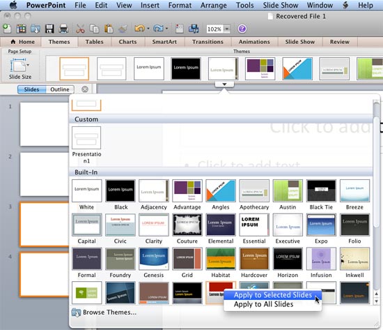 microsoft office for mac theme select
